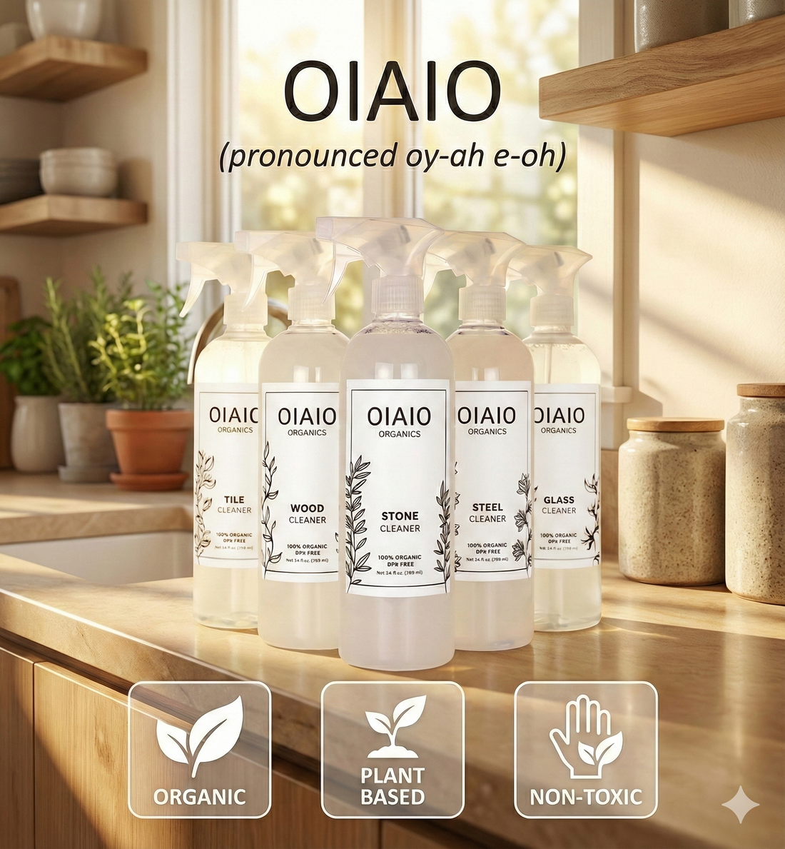 OIAIO Natural Glass Cleaner Spray 24oz - 100% Organic Premium Ingredients that Truly Perform